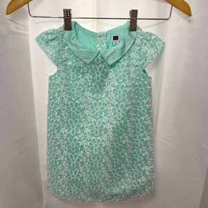 Janie & Jack Girls Aqua Collared Floral Lace Dress, Size 4